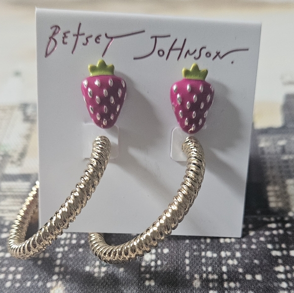 Betsey Johnson Jewelry - Betsey Johnson Pink Strawberry Earrings and Gold Bracelet Set
